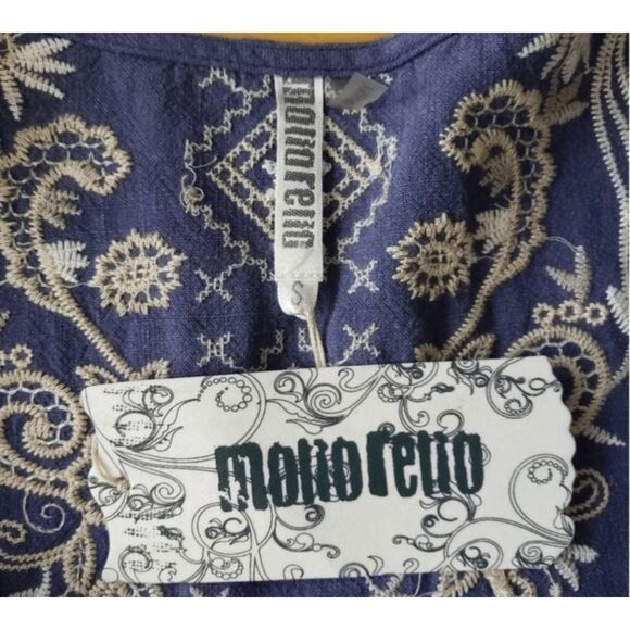 Short Open Front Cardigan Size S Blue Floral Embroidered 100% Linen 3/4-Sleeve - Picture 9 of 11